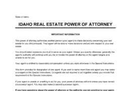 Idaho Real Estate Power of Attorney Form
