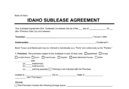 Idaho Sublease Agreement Template