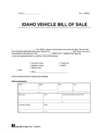 Idaho vehicle bill of sale