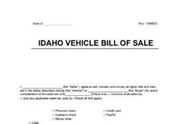 Idaho vehicle bill of sale