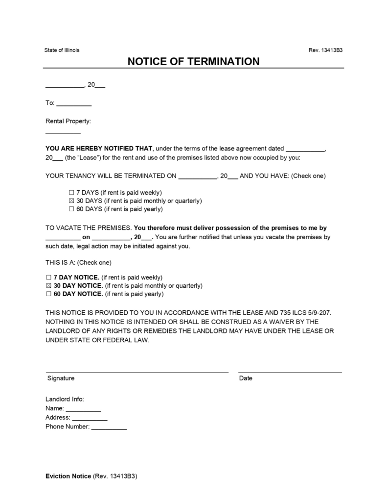 Free Illinois 30-Day Notice to Vacate| Lease Termination | PDF & Word