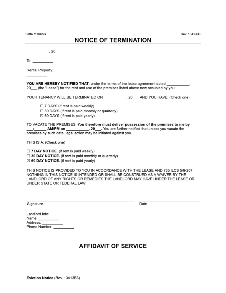 Free Illinois 60-Day Notice to Vacate | Lease Termination Letter | PDF ...