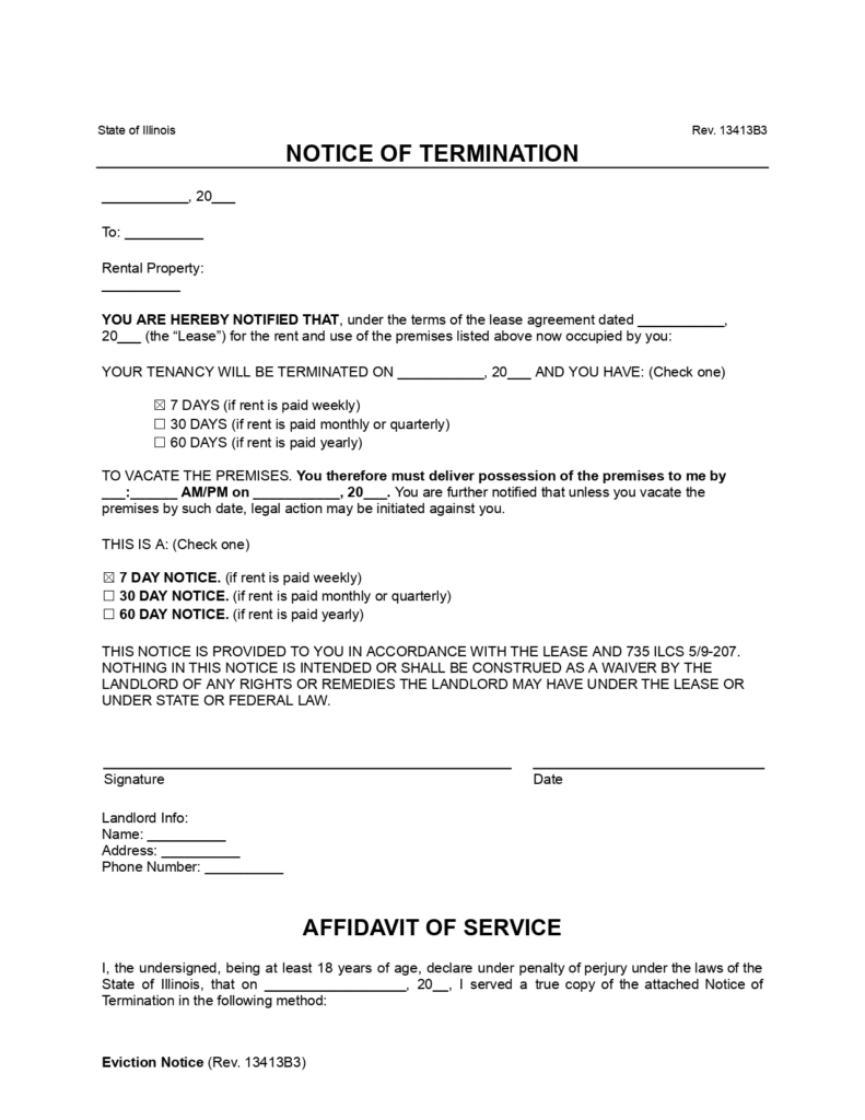 Free Illinois 7-Day Notice to Vacate | Lease Termination | PDF & Word