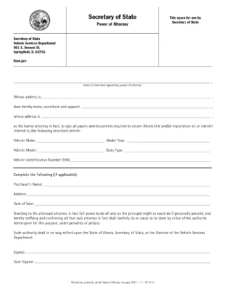 Illinois Motor Vehicle Power of Attorney Form - Form RT-5