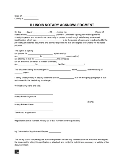 Illinois Notary Acknowledgement Form