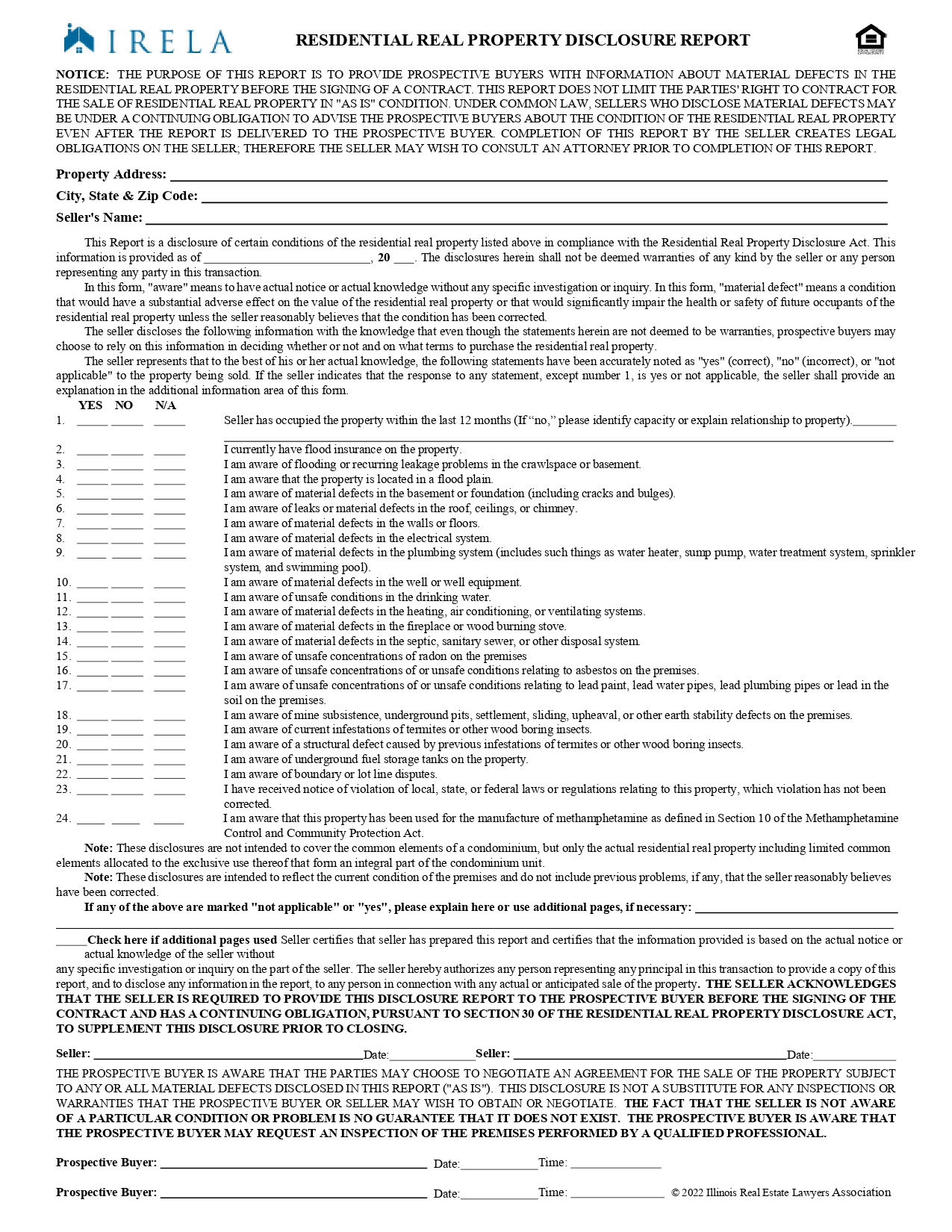 Free Illinois Residential Purchase Agreement PDF & Word