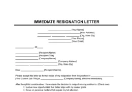 Immediate Resignation Letter Template