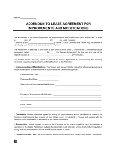 Improvements and Modifications Lease Addendum Template