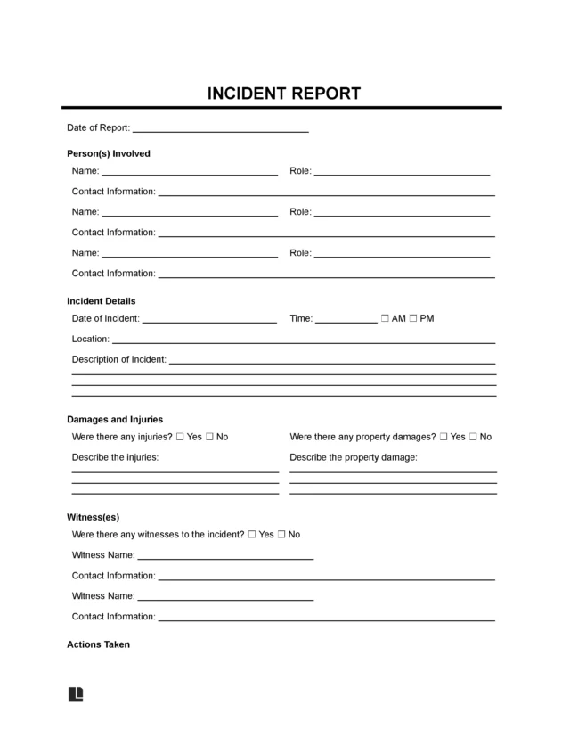 Incident Report template