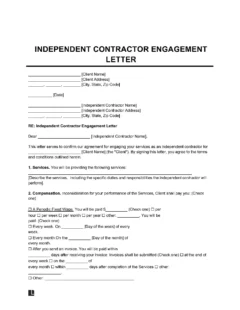 Independent Contractor Engagement Letter