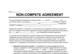 Independent Contractor Non-Compete Agreement Sample