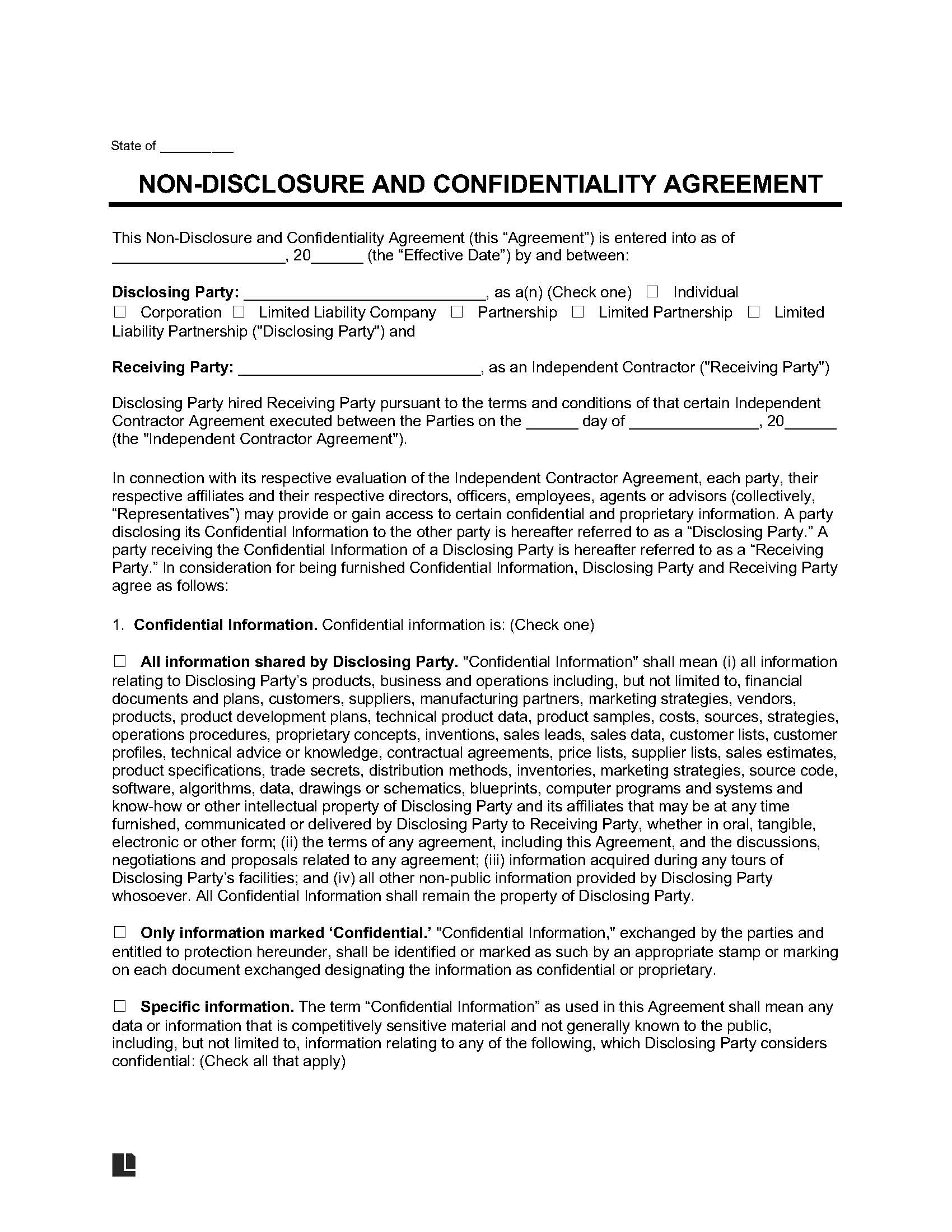 Independent Contractor Non-Disclosure Agreement Sample
