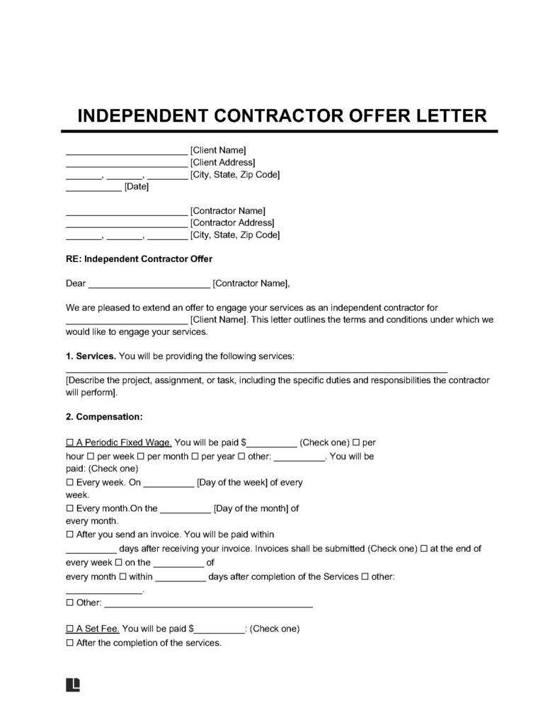 Free Independent Contractor Offer Letter Template PDF Word