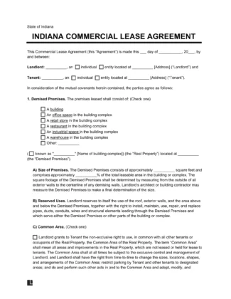 Indiana Commercial Lease Agreement