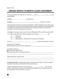 Indiana Month-to-Month Rental Agreement