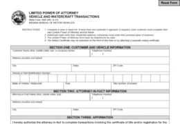 Indiana Motor Vehicle Power of Attorney Form (Form 01940)