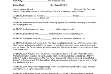 Indiana Postnuptial Agreement Template