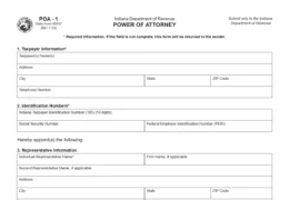 Indiana Tax Power of Attorney Form POA-1