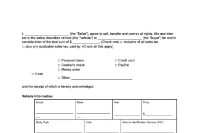 Indiana vehicle bill of sale