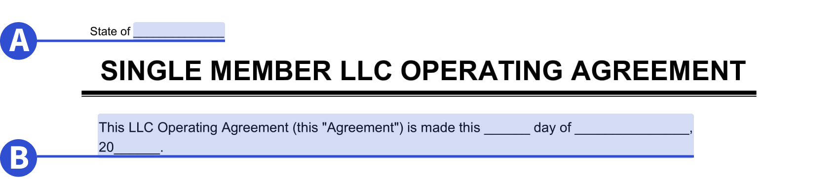 An example of where to include the state and date in our single member LLC operating agreement template