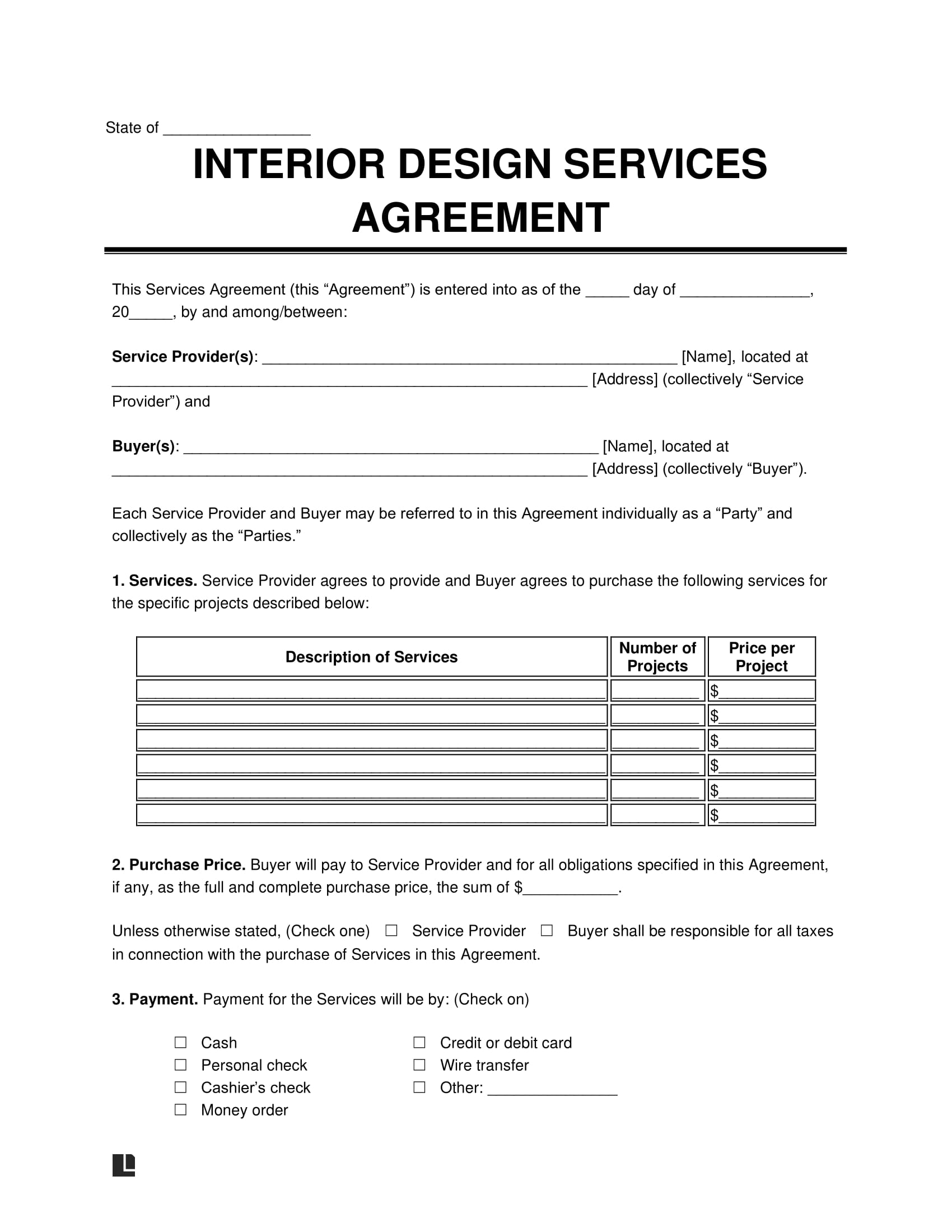 Interior Design contract screenshot