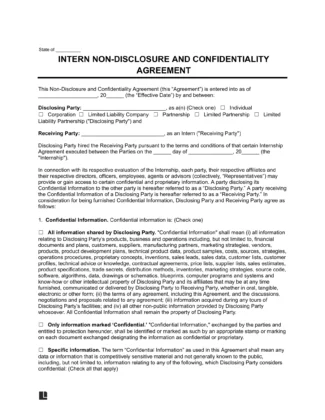 Intern Non-Disclosure and Confidentiality Agreement