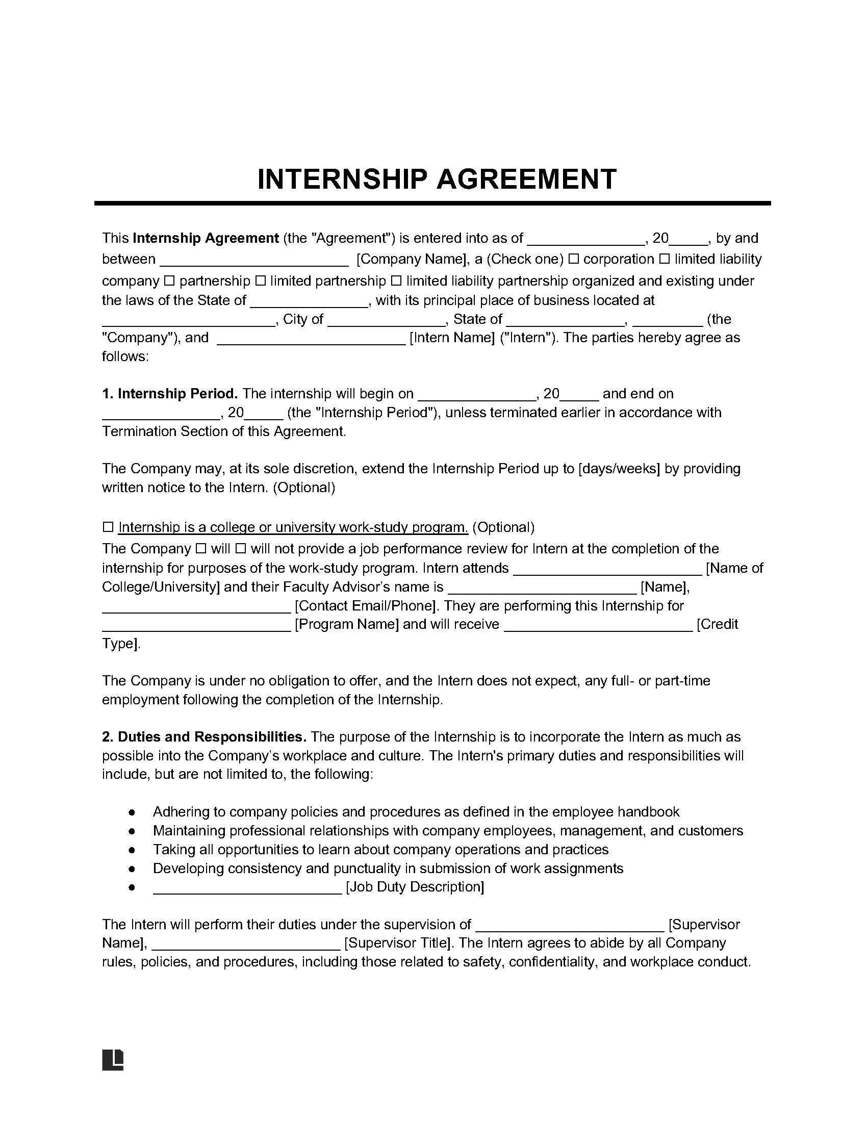 Free Internship Agreement Template PDF & Word