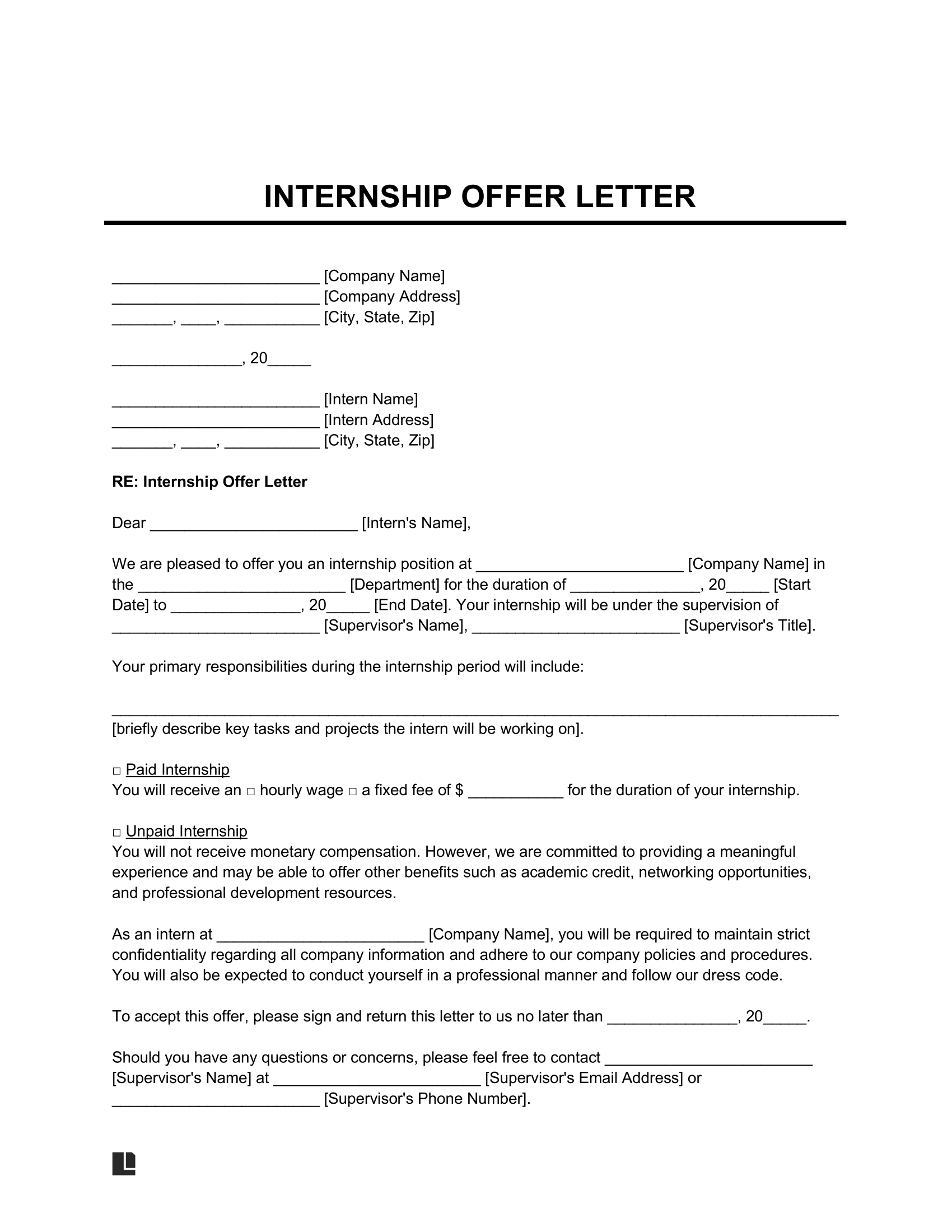 Internship letter store