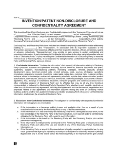 Invention/Patent Non Disclosure and Confidentiality Agreement