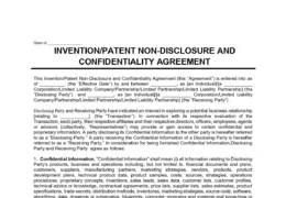Invention/Patent Non Disclosure and Confidentiality Agreement