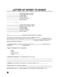 Investment Letter of Intent Template