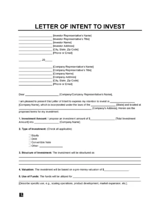 Investment Letter of Intent Template