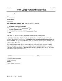 Iowa Lease Termination Letter (30-Day Notice)