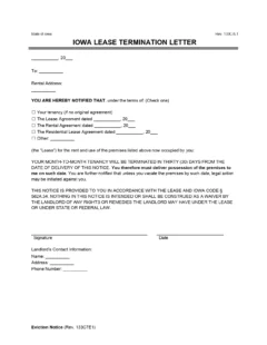 Iowa Lease Termination Letter (30-Day Notice)