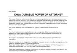 Iowa Durable Statutory Power of Attorney Template