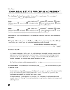 Iowa Real Estate Purchase Agreement Form
