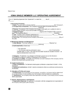 Iowa Single Member LLC Operating Agreement Form