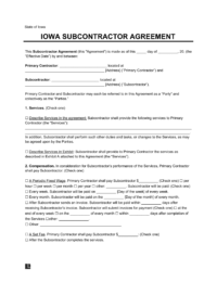 Iowa Subcontractor Agreement Sample