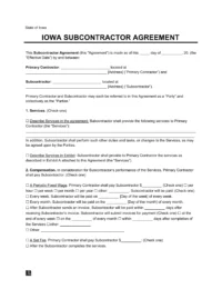 Iowa Subcontractor Agreement Sample