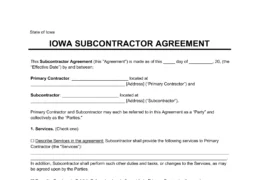 Iowa Subcontractor Agreement Sample