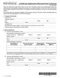 Iowa Tax Power of Attorney Form IA-2848