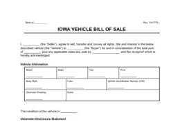 Iowa Vehicle Bill of Sale