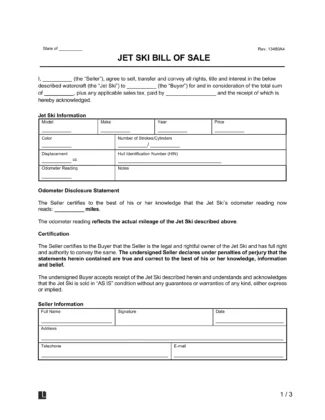 jet ski bill of sale form