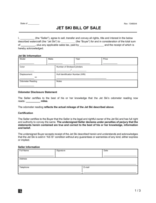 jet ski bill of sale form