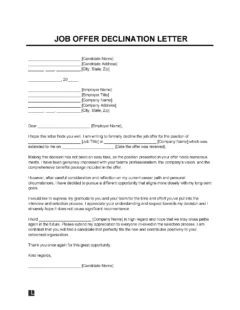 Job Offer Declination Letter Template