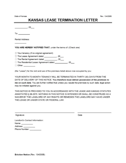 Kansas Lease Termination (30-Day Notice)