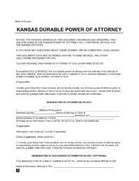 Kansas Durable Power of Attorney Template