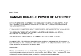 Kansas Durable Power of Attorney Template