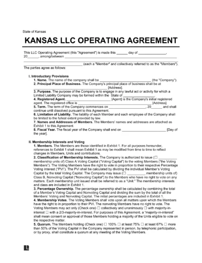 Kansas LLC Operating Agreement Template