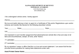 Kansas Motor Vehicle Power of Attorney Form (TR-41)